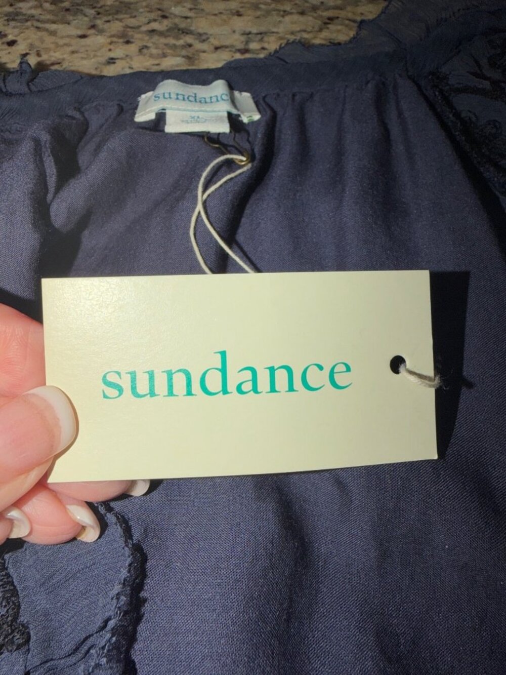 NWT SUNDANCE Womens Navy Gemma Elegance Boho Top Embroidered Blouse Tunic XL - Picture 8 of 11